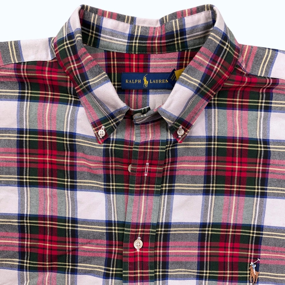Ralph Lauren Shirt Mens 2XB Red Green Plaid Tartan Button Down Shirt Long Sleeve